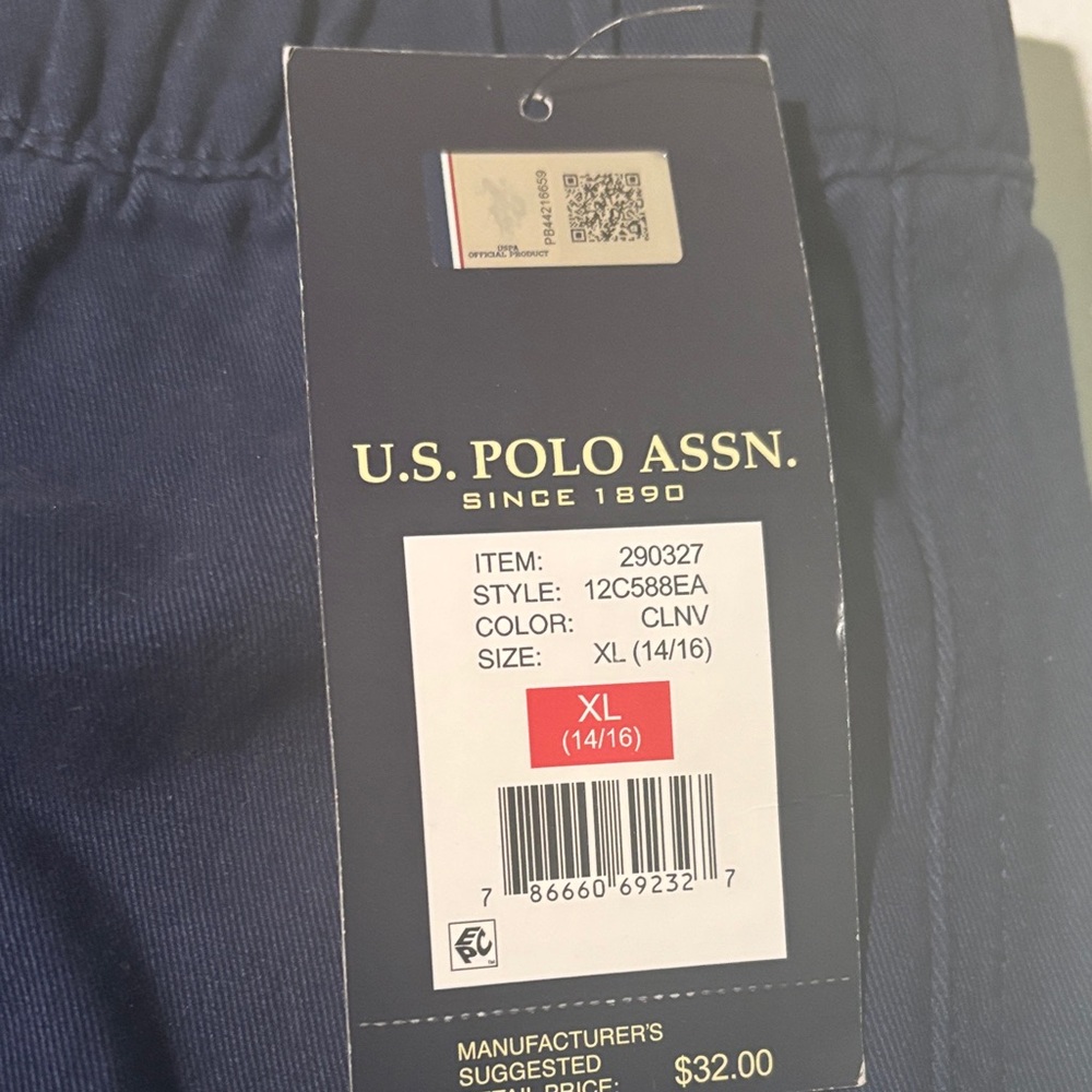 NWT U.S. Polo Assn. Navy Blue Boys' Hybrid Shorts with Contrast Webbing Belt - Picture 2 of 5